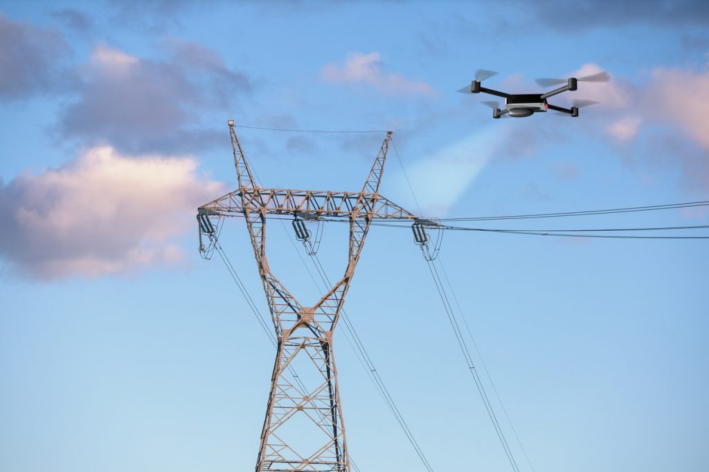drone inspecting electricity power lines